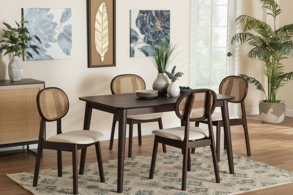 Solid wood dining table set with matching dining chairs
