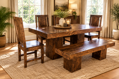 Tuscany Range - Wooden Wood Dining table with 4 Chair & 1 Bench set (6 pc set)