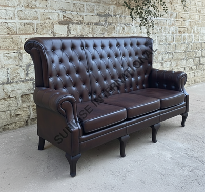 Vintage wooden High back leather lounge Arm chair sofa furniture online