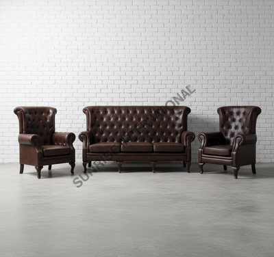 Vintage wooden High back leather lounge Arm chair sofa furniture online