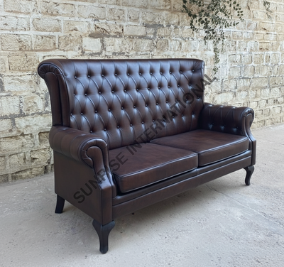 Vintage wooden High back leather lounge Arm chair sofa furniture online