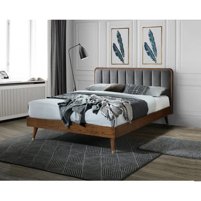 Mid Century Sheesham wood King or Queen Bed with upholstered headboard