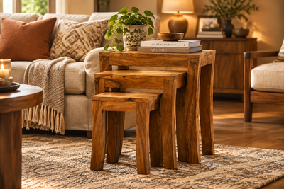 wooden nesting stool in sheesham wood