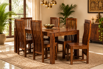 Wood Dakota Range - Wooden Dining table (6ft approx.) with 6 Chair set