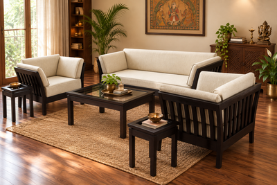 wooden 4 seater sofa set