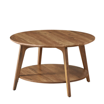 Wooden Accent round coffee center table with bottom shelf !