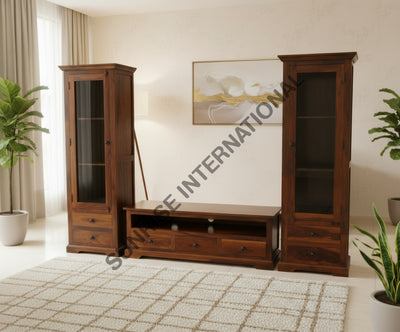 Wooden Entertainment Unit with TV Cabinet & 2 Standing Glass cabinets (set of 3) Home & Living:Furniture:Living Room:TV