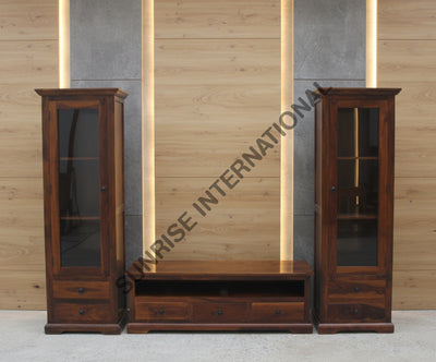 Wooden Entertainment Unit with TV Cabinet & 2 Standing Glass cabinets (set of 3) Home & Living:Furniture:Living Room:TV