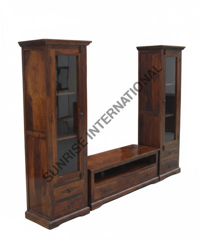 Wooden Entertainment Unit with TV Cabinet & 2 Standing Glass cabinets (set of 3) Home & Living:Furniture:Living Room:TV