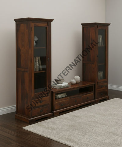 Wooden Entertainment Unit with TV Cabinet & 2 Standing Glass cabinets (set of 3) Home & Living:Furniture:Living Room:TV