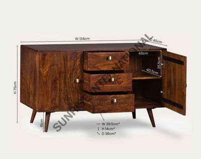 Wooden Large Sideboard Cabinet in Retro Style (3 drawers + 2 doors)