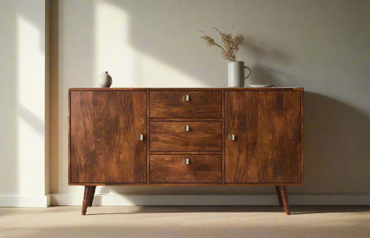 Wooden Large Sideboard Cabinet in Retro Style (3 drawers + 2 doors)