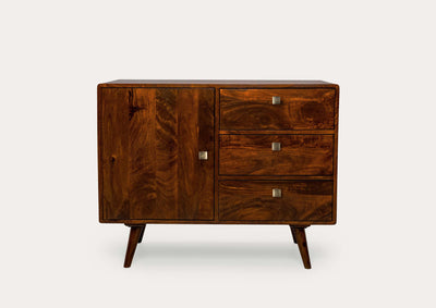 Wooden Small Sideboard Cabinet in Retro Style (3 drawers + 1 door)