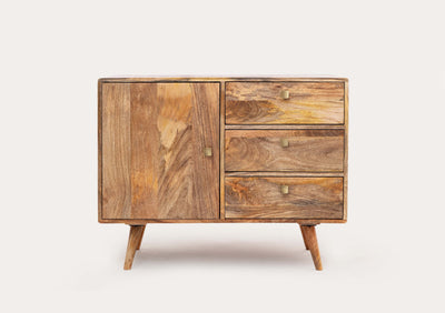 Wooden Small Sideboard Cabinet in Retro Style (3 drawers + 1 door)