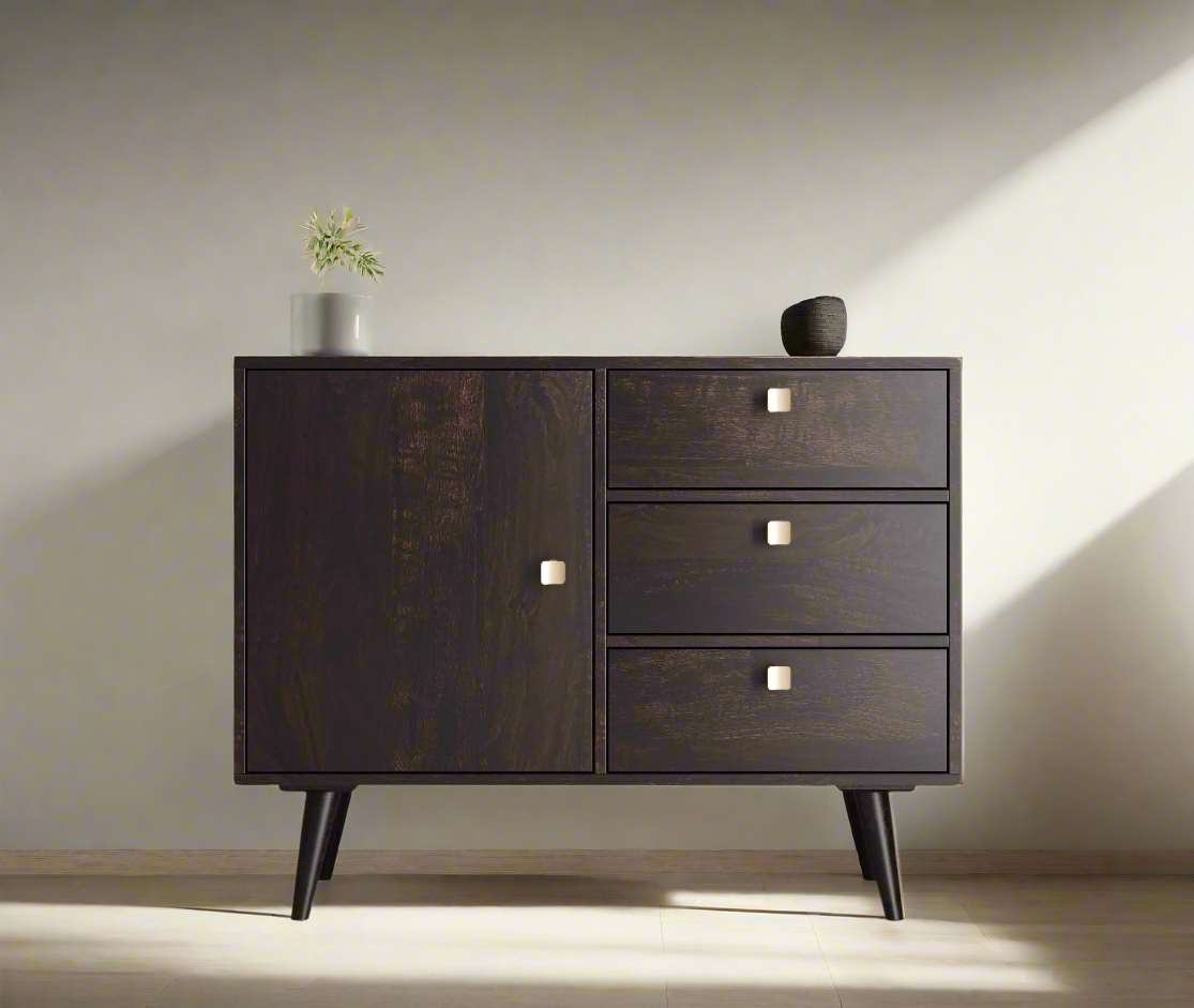 Wooden Small Sideboard Cabinet in Retro Style (3 drawers + 1 door)