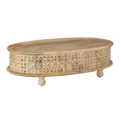 Wooden carving coffee center table in oval shape !