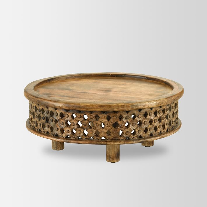 Wooden carving coffee center table in round shape !