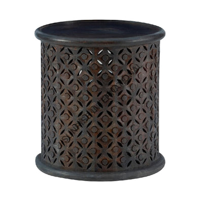 Round carved Mango wood peg table in dark finish