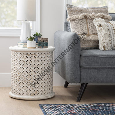 Wooden carving side end table in round shape! Home & Living:Furniture:Living Room:Tables