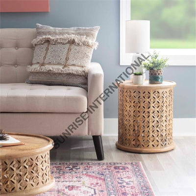 Wooden carving side end table in round shape! Home & Living:Furniture:Living Room:Tables