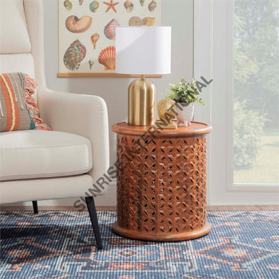 Wooden carving side end table in round shape! Home & Living:Furniture:Living Room:Tables