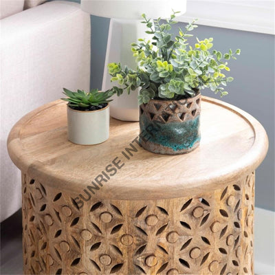 Wooden carving side end table in round shape! Home & Living:Furniture:Living Room:Tables
