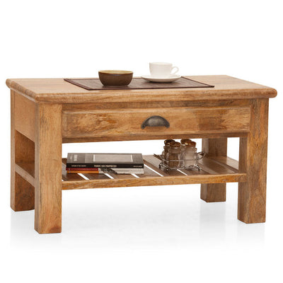 solid mango wood coffee center table online with storage and bottom shelf