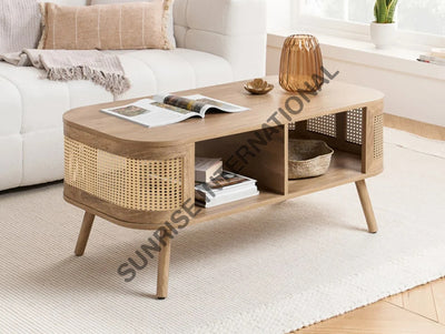 Wooden coffee center table with rattan cane work & bottom shelf! Home & Living:Furniture:Living Room:Tables