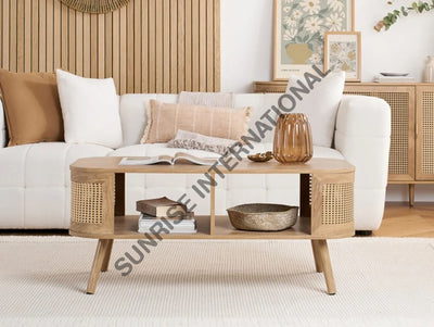 Wooden coffee center table with rattan cane work & bottom shelf! Home & Living:Furniture:Living Room:Tables