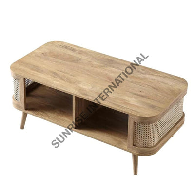 Wooden coffee center table with rattan cane work & bottom shelf! Home & Living:Furniture:Living Room:Tables