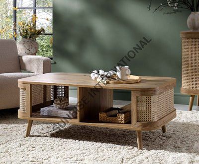 Wooden coffee center table with rattan cane work & bottom shelf! Home & Living:Furniture:Living Room:Tables