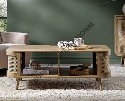 Wooden coffee center table with rattan cane work & bottom shelf! Home & Living:Furniture:Living Room:Tables