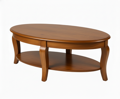 Wooden oval coffee center table with bottom shelf