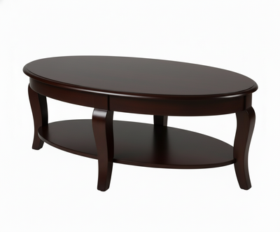 Wooden oval coffee center table with bottom shelf