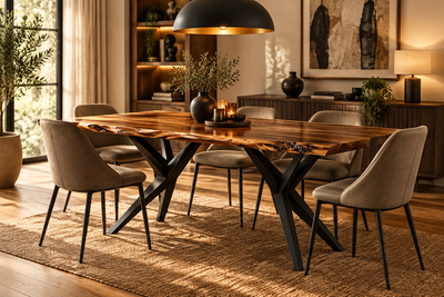 Acacia wood live edge slab dining table with Metal legs