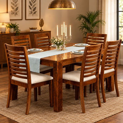 Concept Wooden Dining table with 6 Cushion chairs furniture set !