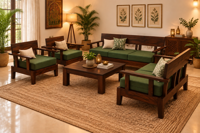 wooden sofa set in living room