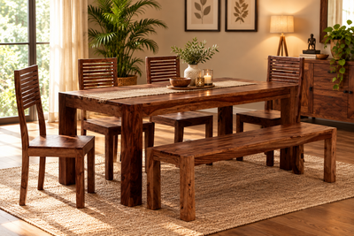 Contemporary Wooden Dining Table with 4 Chair & 1 Bench Set (DSET549)