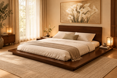 Contemporary Wooden Japanese Style Queen Size Platform Double Bed !!