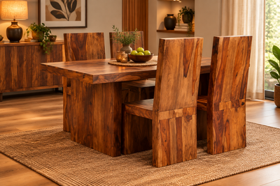 Cube Style Wooden Dining table with 4 chairs dining room furniture (SUN-DSET649)