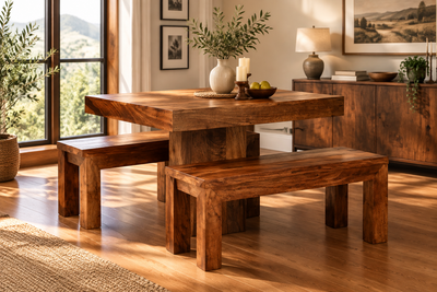 Dakota 3pc Wooden Dining Set ( 1 Table + 2 Benches )
