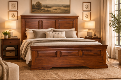 wooden panel design king size bed