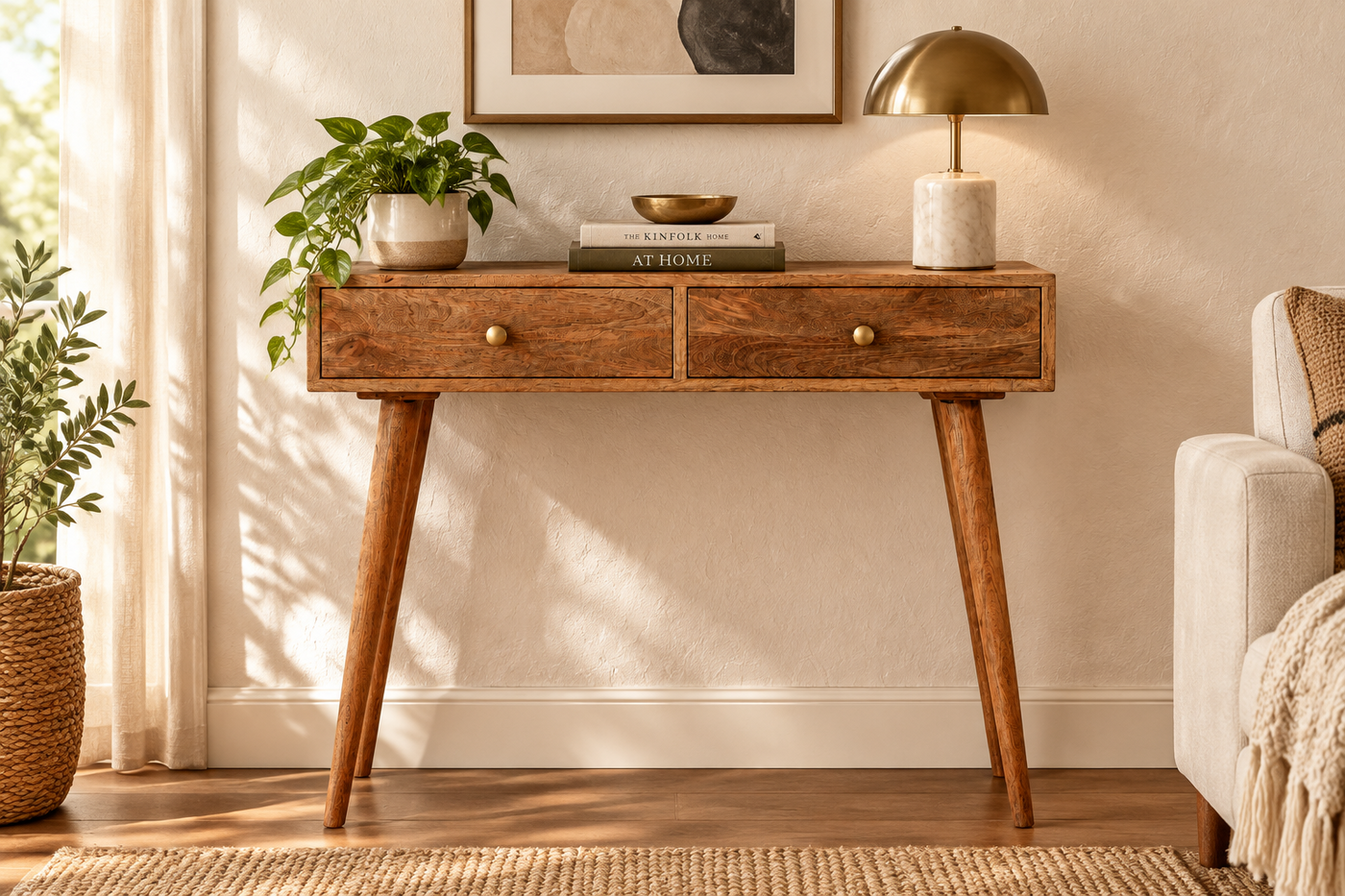 Wooden Console Table with 2 Drawers – Retro Style