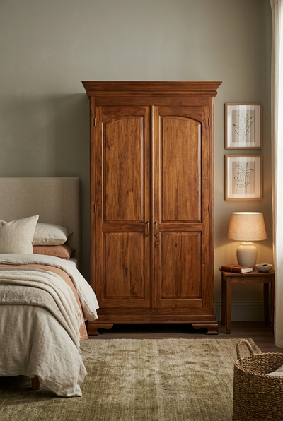wooden two door wardrobe