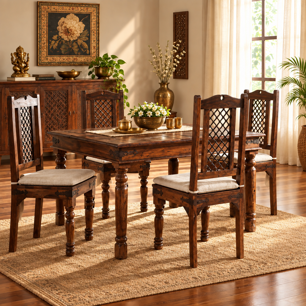 Indian Jali Furniture - Wooden Dining Set (1 table ,4 chairs)