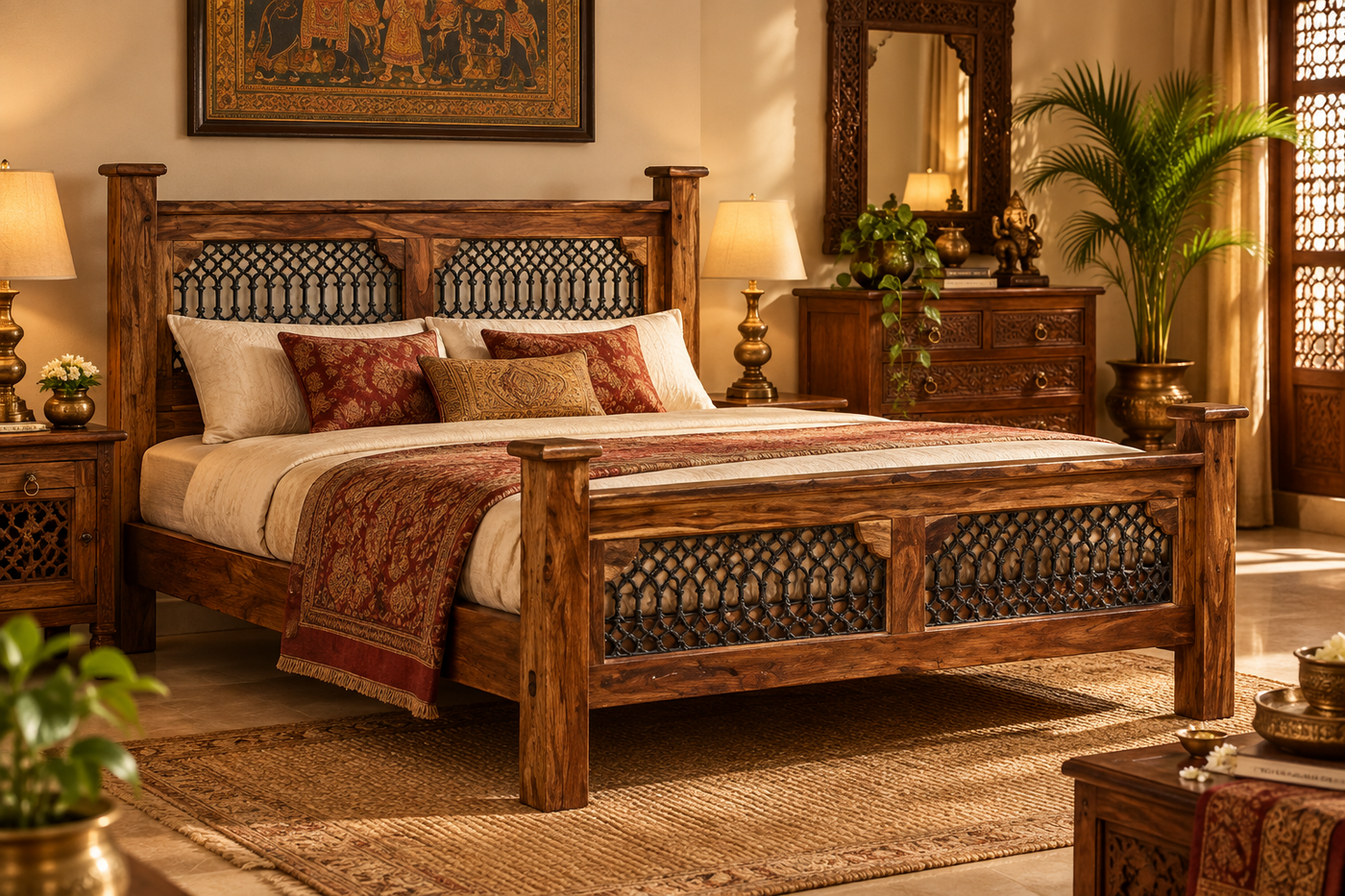 Solid Wood Jodhpur Bed - Queen size in Maharani style
