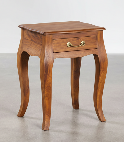 Mango wood lamp table with drawer in warm wood finish