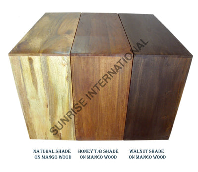 Mango wood polish stain options in Natural, Honey and Walnut shades