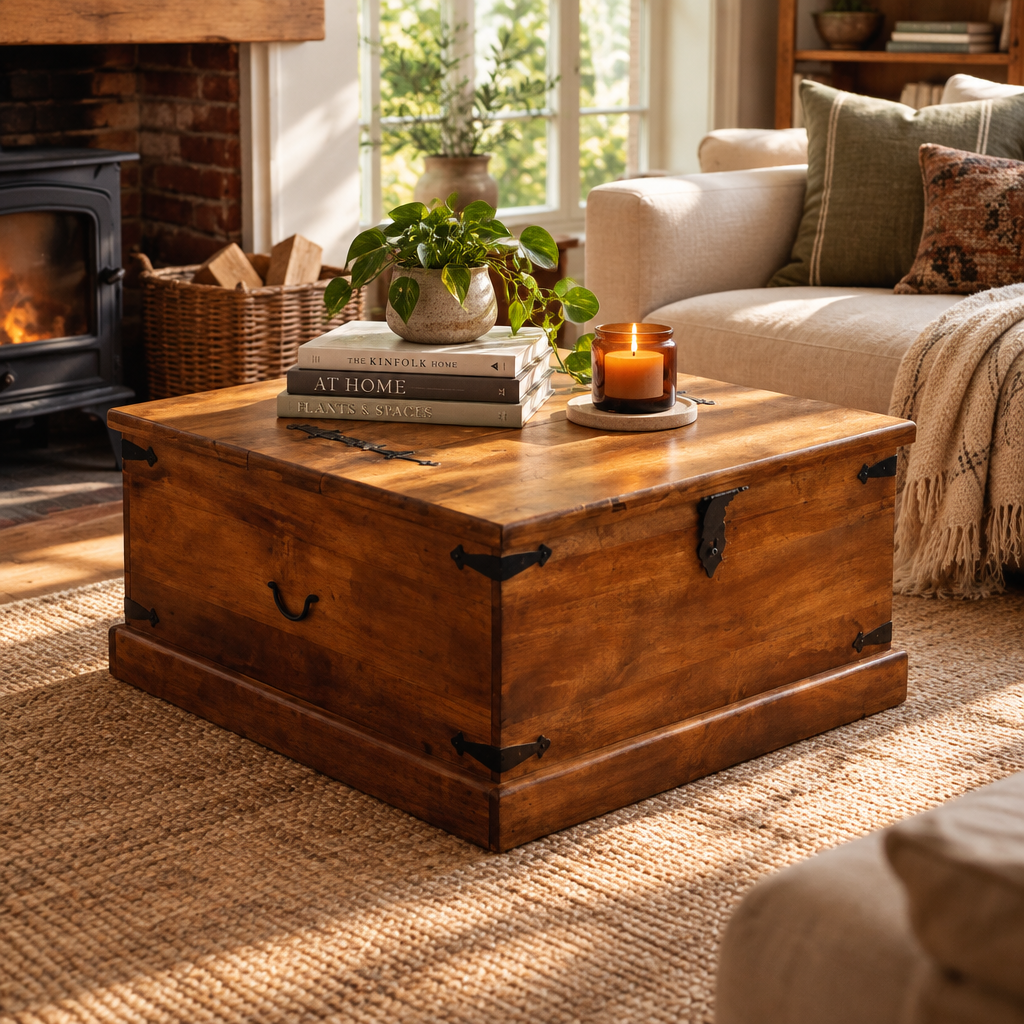 Square Mango Wood Coffee Table with Storage Chest