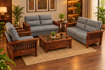 wooden 6 seater sofa set